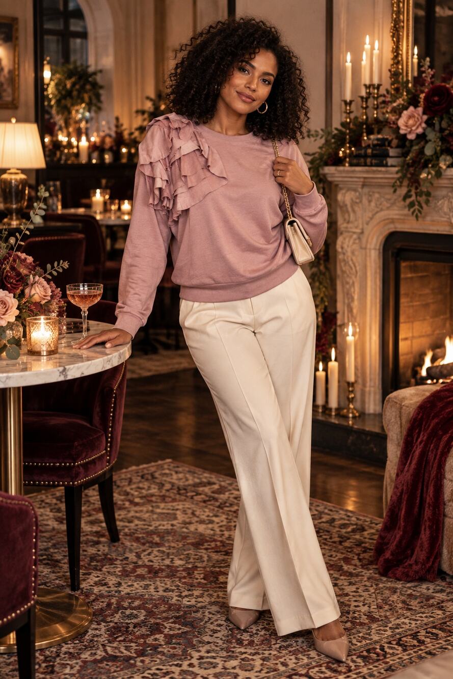 Ted Baker London Women 5 Pink Ruffle Sweatshirt Modal Pullover Luxury Designer